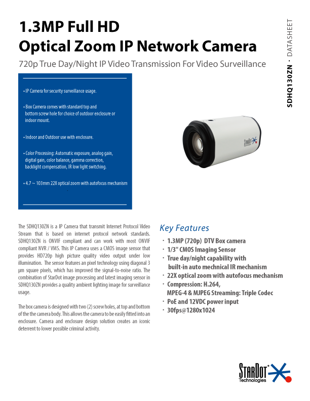 IP Optical Zoom Camera Specs Thumbnail